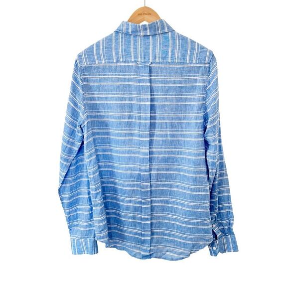 Ben Sherman Blue White Linen Blend Long Sleeve Button Down Shirt - Picture 5 of 13